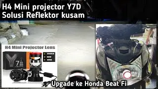 MINI PROJIE H4 Y7D CUSTOM KE HONDA BEAT FI‼️Solusi reflektor kusam