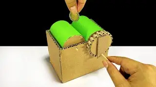 How to make Coin Saving  Box From Cardboard [75] | วิธีทำออมสินลูกกลิ้งดูดเหรียญ