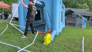 setting up the inflatable paint booth