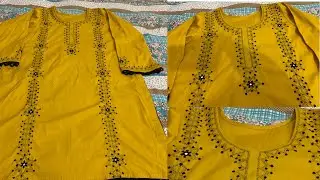 Most beautiful simple and easy hand embroidered mirror work kacha tanka  kurti design