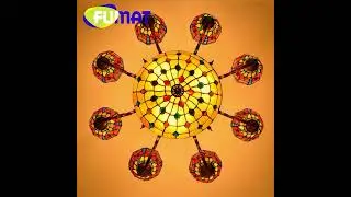 FUMAT Tiffany style stained glass red Dragonfly chandelier Living Dining Room Bedroom bar LED decor