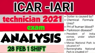 ICAR ANAYLSIS | icar technican analysis answer key|icar exam anaylsis 28 Feb  shift 1
