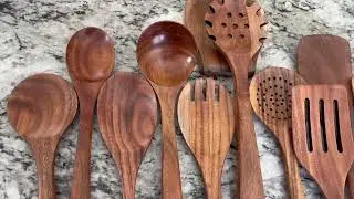 12 Piece Teal Wood Kitchen Utensils Nonstick & Heat Safe