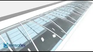 Tensaflex Cable Supported Folding Roof under the ETFE Skylight