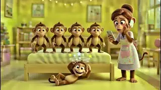 Five Little Monkeys 🐒 Jumping on the Bed | Children Nursery rhymes | Happy Hoppy World