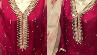 Designer dress making at home ✨️ mirror work embroidered neckline #rabiaahmed