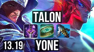 TALON vs YONE (TOP) | 66% winrate, Legendary, 17/3/3, Rank 12 Talon | TR Grandmaster | 13.19
