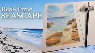 Real-Time Watercolor Seascape Tutorial | Calm Sea & Rocks