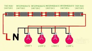 intermediate switch and two way switch multiple light connection