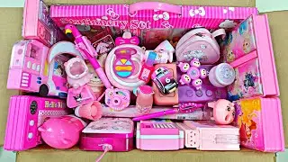 Box full of pink stationery, password lock pencil box, makeup box, lipstick, jumbo eraser, toys, etc