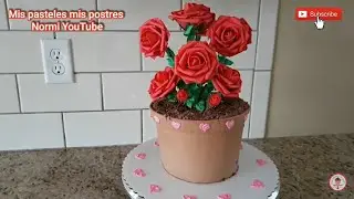 Pastel En Forma De Maceta Con Rosas Para El Dia De las Madres Y San Valentin