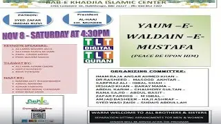 EVENT FOR BELOVED PROPHET sawaws&nbsp;PARENTS at Bab E Khadija Islamic Center USA TLT Quran 08 November25