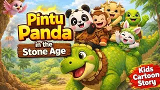 Pintu Panda in the Stone Age 🐼🦖 | Kids Cartoon Story ⭐| Dino Adventure Cartoon|Panda wala cartoon