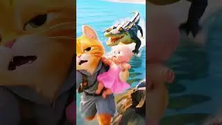 Unreal Rescue! Cat Saves Baby from Crocodile #cat #animation #cute #catkid #kittenrescue #projectcat