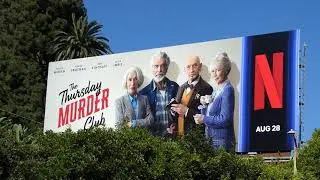 The Thursday Murder Club Billboard Helen Mirren Pierce Brosnan Ben Kingsley LA CA September 8, 2025