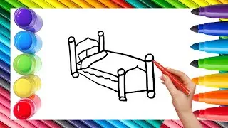 How To Draw cute Bed Drawing, Painting & Coloring For Kids and Toddlers_ Child Art 🐋🌈🎨
