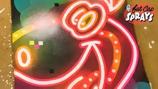Dino Flintstone Painted On Deckled Edge Paper With Neon Spray