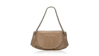 Chanel Caviar Large Half Moon Flap Bag Dark Beige