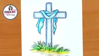 How to draw a Holy Cross easy | Easter drawing | cross drawing |Simple art with rose
