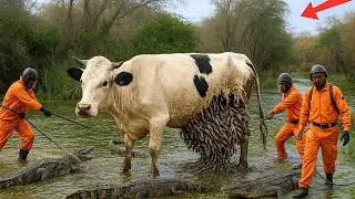 Brave men Fight with Alligator to save the Poor Cow