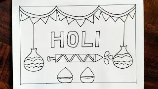 Holi Festival Drawing Easy | Happy Holi Poster Drawing | HOLI ka Chitra | 