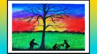 How to draw Save trees drawing with soft pastel colours || easy drawing ||