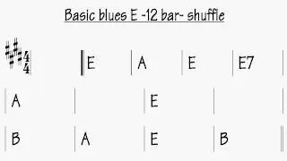 Basic blues E - 12 bar - shuffle play along backing track