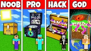 Minecraft Battle: NOOB vs PRO vs HACKER vs GOD! CHEST BLOCK BASE HOUSE BUILD CHALLENGE in Minecraft