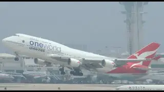 Qantas Boeing 747-400 OneWorld Livery [VH-OEF] takeoff from LAX