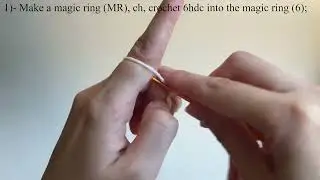 Example of knitting half double crochets into a magic ring