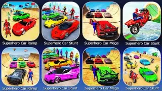 Superhero Car Stunt Car Games,Superhero Car Ramp Stunt Games,Superhero Car Mega Ramp Games,Superhero