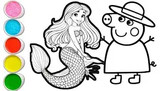 Peppa pig with mermaid drawing and coloring for kids and toddlers || easy peppa pig drawing for kid