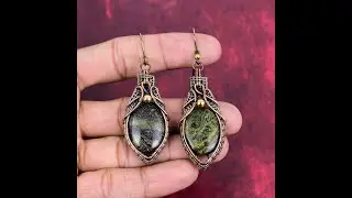 Dragon Bloodstone Earring Copper Wire Wrapped Earrings Handmade Original Gemstone Jewelry (AE-23)