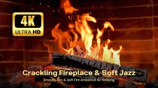 🔥 Cold Moon Hearth Fireplace Jazz 4K (12 HOURS) ❄️ Crackling Fire Sounds for Peace