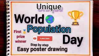 world 🌎 population day simple poster drawing for kids competition |step by step drawings|@kv-Artist