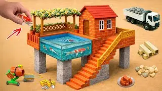 Building a Modern Brick House with a Mini Pool Using a Tractor | DIY Science Project |MinMin Tractor
