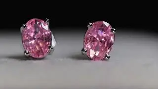 Pink Oval diamond ear studs, pink diamond ear studs, pink simulated lab diamond ear studs