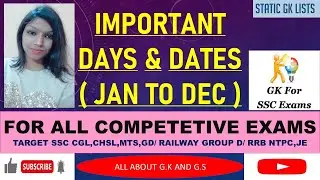 All Important Days and Dates in the year /National & International/Static GK/ All Competitive Exams