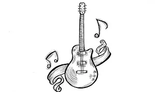 How to draw a guitar easy step by step || Guitar drawing tutorial