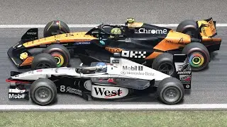 Lando Norris vs Mika Häkkinen | 2025 McLaren MCL39 vs 1998 McLaren MP4/13 | F1 at Monza
