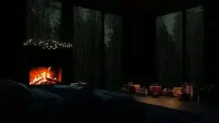 Soft Rain Outside, Warm Fireplace Ambience Inside | Cozy Night Sleep Sounds
