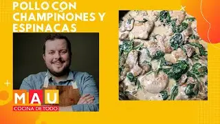 Pollo con champiñones y espinacas