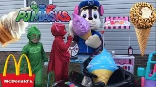 Paw Patrol PJ Masks McDonalds Drive Thru Prank Ice Cream Giant Chase Disney Princess Castle