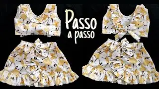 Passo a passo ⭐️ Conjunto infantil _Saia envelope e blusinha (MODELAGEM COM MEDIDAS)