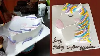 Unicorn model shape cake | Full cream finishing | No fondant cake | Cutting shape cake | strawberry