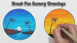 😳Drawing of Nature | Natural Scene Drawings | Brush Pen Drawing | Morning Drawing | Night Drawing