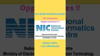 NIC Recruiting 127 Scientists - BE/BTech/MTech/MSc - Attractive Salary #govtjobs #jobvacancies