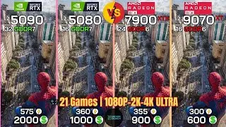 RTX 5090 vs RTX 5080 vs RX 7900 XTX vs RX 9070 XT I 21 GAMES TESTED!