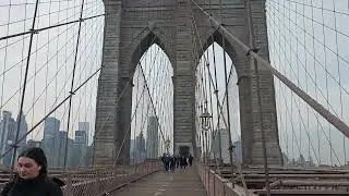 Brooklyn Bridge Walk on a Cloudy Day 🌥️ | Views, History Plaques & Engineering Details