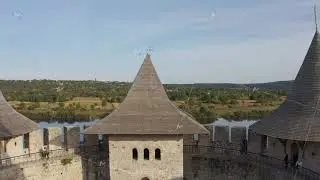 Aerial flight over medieval fort in Soroca, Republic of Moldova.